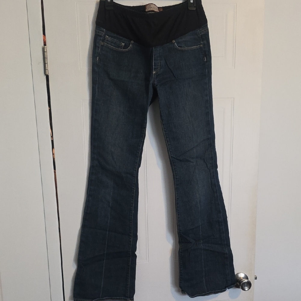 PAIGE Dark Blue Flare Maternity Jeans